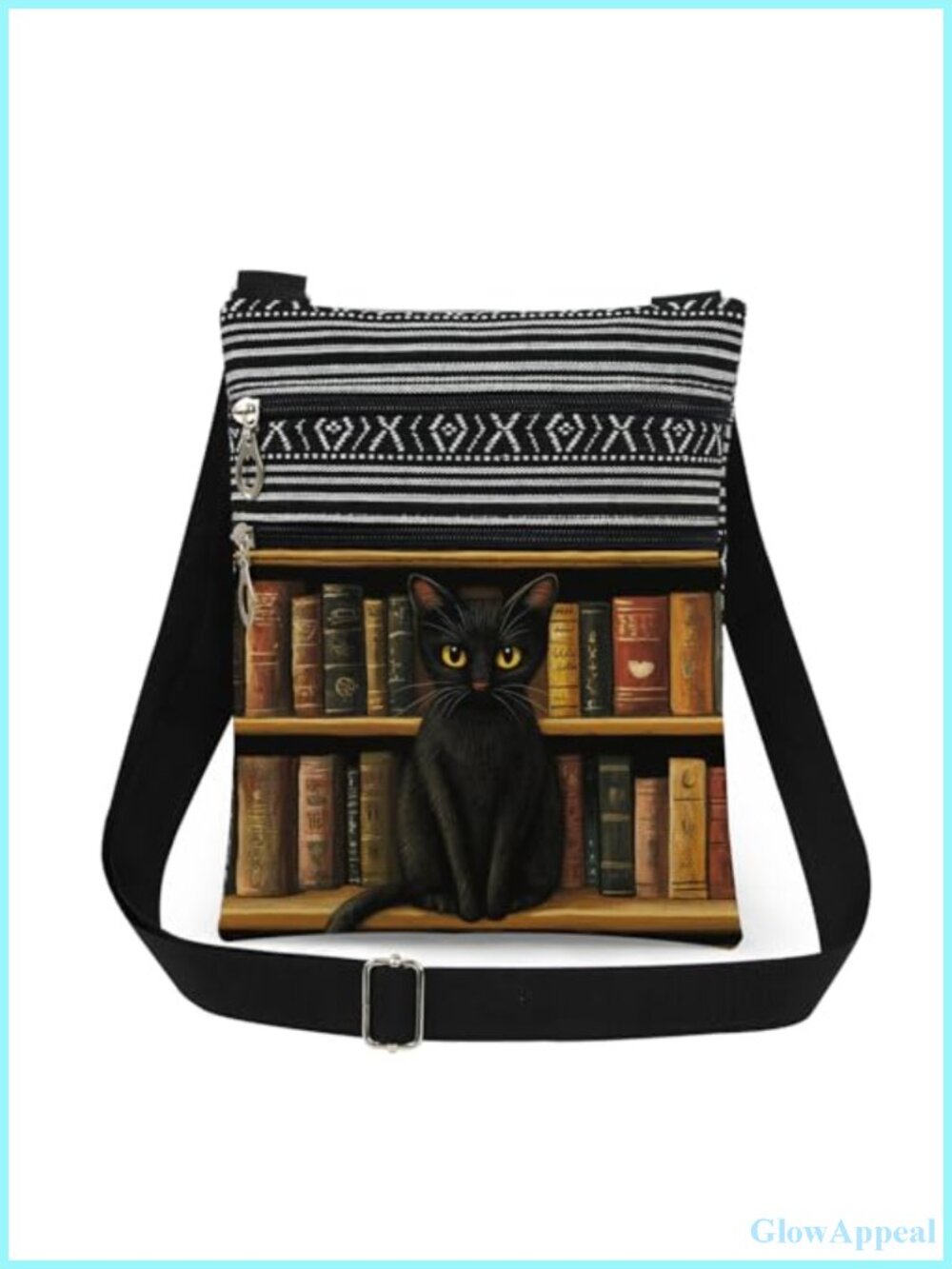 Polyester Crossbody Bag Cat Print Adjustable Strap Dual Pocket Lightweight Purse